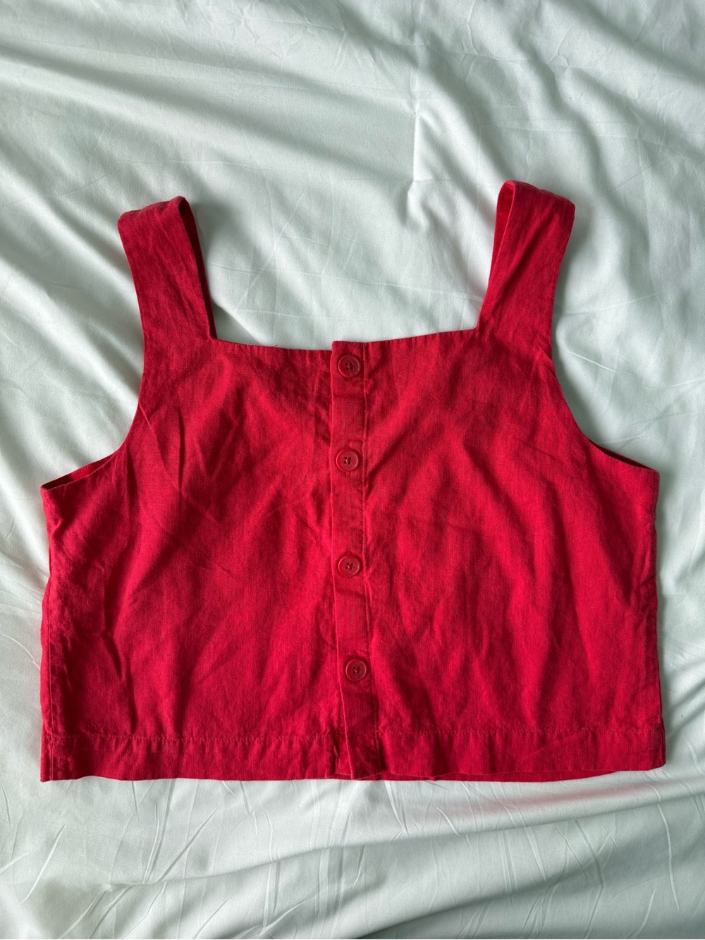 Gap Red Linen Blend Button Back Cropped Tank Top Medium Square Neck - Picture 5 of 9